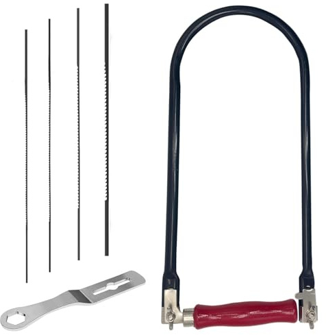 Laubsäge Set inkl. 4 Sägeblätter(4#6#8#10#) Montageschlüssel und Laubsägebogen, Handsäge Holzgriff Mini Bügelsäge für Präzise Schnitte und Linienbearbeitung