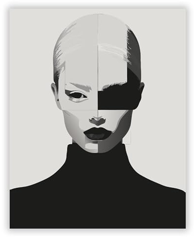 Druck-Palast Moderne Kunst: Ästhetisches Frauengesicht mit Formen - 40x50cm - Kunstdruck Poster - Wohnzimmer Schlafzimmer - Abstrakt Modern Stil - Hochwertiger semimatter Druck - Wanddeko ohne