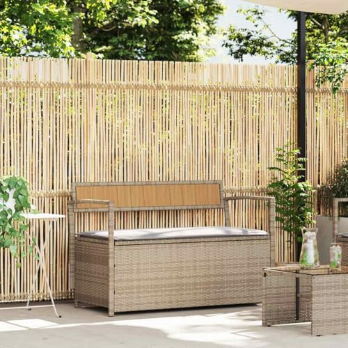 Teenpull Gartenbank mit Stauraum, Kissen, Beige Poly Rattan, 111.5x54x74 cm, wasserfest, für Garten, Terrasse