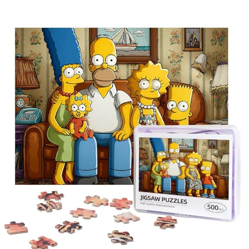 Simpsons Puzzles, 500 Teile, personalisiertes Puzzle, Foto-Puzzle mit Aufbewahrungstasche, anspruchsvolles Bilderpuzzle für Erwachsene, Heimdekoration, Hochzeit (52 x 38 cm)
