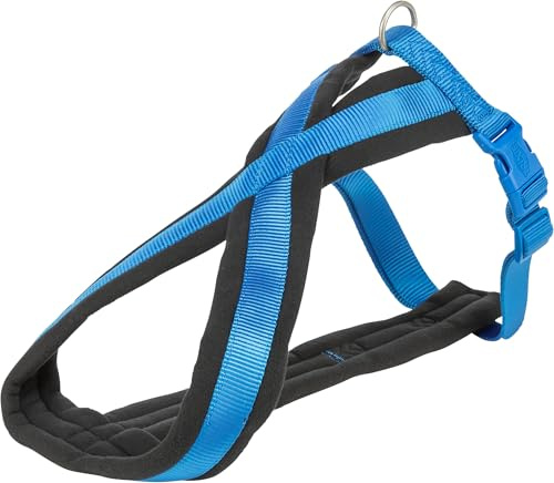 Trixie 20422 Premium Harness L-XL 70-100 cm/ 25 mm Blue | Sporty with comfortable fleece padding - infinitely adjustable for a secure hold, ideal for very large dogs