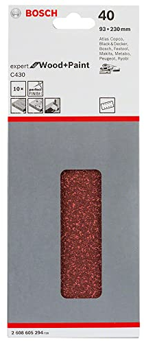Bosch Professional Schleifblatt für Schwingschleifer Holz und Farbe Expert for Wood and Paint (10 Stück, Körnung 40, C430) 2608605294 93 x 230mm