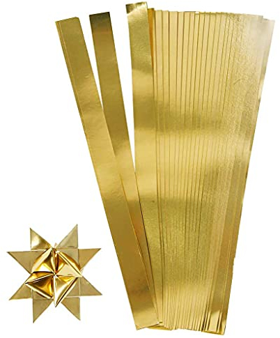 Tiras de papel de estrella, ancho: 25 mm, profundidad: 11,5 mm, oro, 100 unidades, L: 73 cm