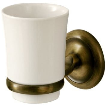 Bisk 00407 Deco Zahnputzbecher 7,8 x 12 x 10,5 cm, Keramik/Messing-Antik