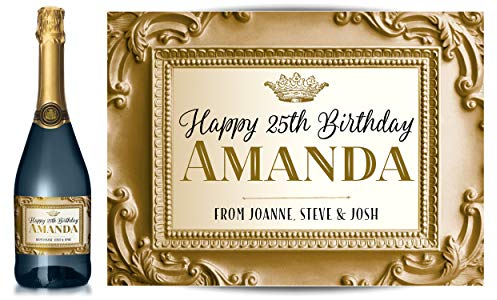 TigerMill Publishing Personalised Gold Effect Champagne Labels for Any Occasion or Event, Birthday, Wedding, Engagement, Anniversary, Hen Night, Christmas, Congratulations etc… (Gold/Gold)