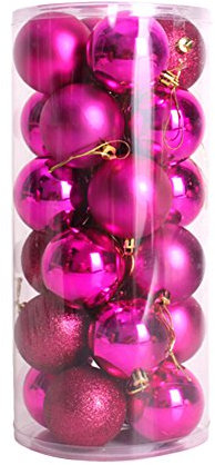 semen 24 Stück Weihnachtskugeln Set glänzend glitzernd matt Christbaumschmuck bis Ø 4 cm Baumschmuck Weihnachten Deko Anhänger (Rosa Rot)
