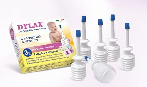 DYLAX® 6 Microclismi evacuanti di Glicerolo con Camomilla, Malva e Althea - da 3 g per bambini e lattanti