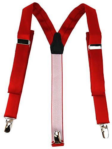 TigerTie schmaler Unisex Hosenträger in Y-Form mit 3 extra starken Clips - Farbe in rot einfarbig Uni - hochwertige Verarbeitung