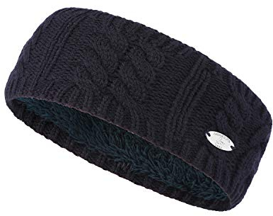 AnJuHoPa Damen Strick Stirnband - Winter Haarband mit Ohrwärmer - Gestricktes Cable Knit - Weich gefüttert mit Fleece - Dark Navy