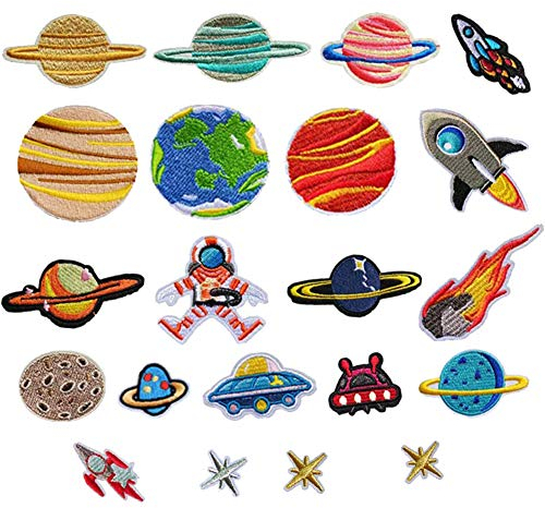 Bügelflicken Kinder, 21 Stück Patches zum Aufbügeln Universum Aufnäher Applikation Flicken Zum Aufbügeln für DIY T-Shirt Jeans Kleidung Taschen,Flicken Patches (Farbmischung-21PCS)