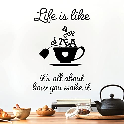 Life is like a cup of tea. It's all about how you make it - Wall Sticker Quote Kitchen Decal [Black]