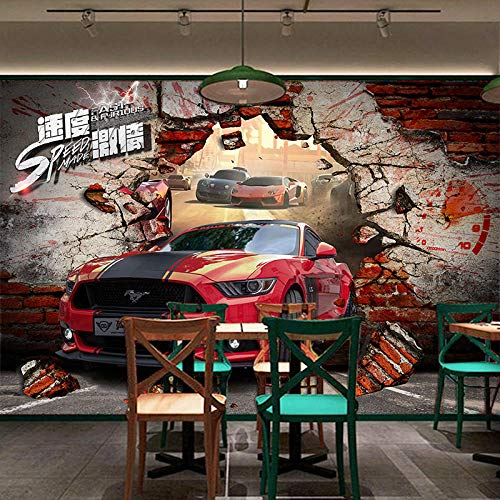 XCHBH Papier Peint Auto-Adhésif (W) 300 x (H) 256 cm 3D Affiche Murale Voiture Thème Murale Voiture Art Grand Photo Papier Peint Rouge