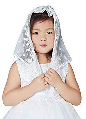 BEAUTELICATE Mädchen Schleier Spitze Mantilla Erste Kommunion Kinder Kirche Messe Kapelle Katholisch Kopftuch Elfenbein