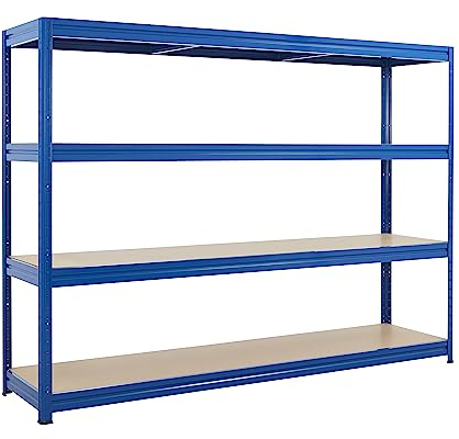 BiGDUG Heavy Duty Garage Shelving Unit - 450kg Per Shelf (1800kg Per Bay) - 177x240x60 cm - 4 Tier Storage Shelves - Blue - Shed Shelving