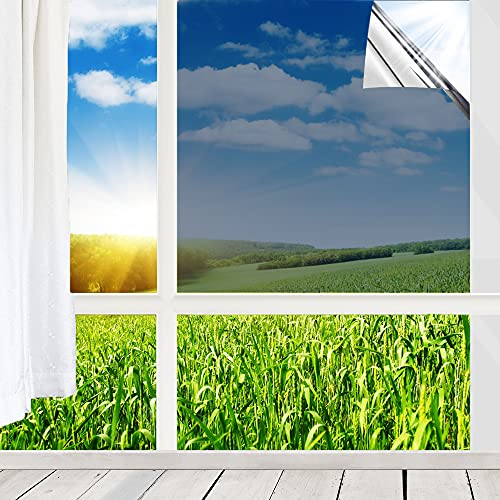Fenster Spiegelfolie Selbstklebend Sonnenschutzfolie Innen Dachfenster 99%UV-Schutz Fensterfolie, 60x200 cm Silber