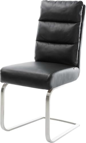 Schwingstuhl Pela-Flex Freischwinger flach Edelstahl Echt-Leder Schwarz Taschenfederkern