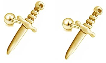 16g Knife Tiny Cartilage Tragus Barbell Stud Earrings for Women Men Girls Stainless Steel Personalized Punk Dagger Sword Hypoallergenic Piercing Screw Back Fashion Jewelry Gifts Birthday (Gold)