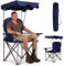 RELAX4LIFE Chaise de Camping Pliante avec Toit Parasol,Porte-Boisson, Chaise de Pêche en Cadre Métallique Charge Max 120 kg pour Camping Pêche Excursion Plage (Bleu)