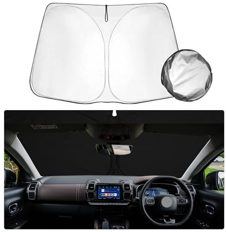SHAOHAO Compatible con Citroen C5 Aircross SUV 2018-2024 Parasol Tejido Recubierto Plata, Plegable con Protección UV y Calor para Parabrisas