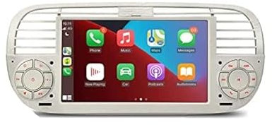 ESTOCK1 ANDROID 14 octa core autoradio navigatore Carplay per Fiat 500 4gb 32gb Abarth 500 2007-2015 GPS 7 USB WI-FI Bluetooth Mirrorlink beige/bianco CAR TABLET radio 500 (colore Come originale)