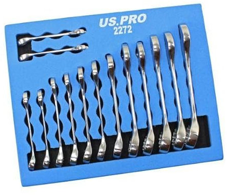 US PRO Tools 14pc Stubby Metric Combination Spanners Set 6-19mm Foam Tray 2272