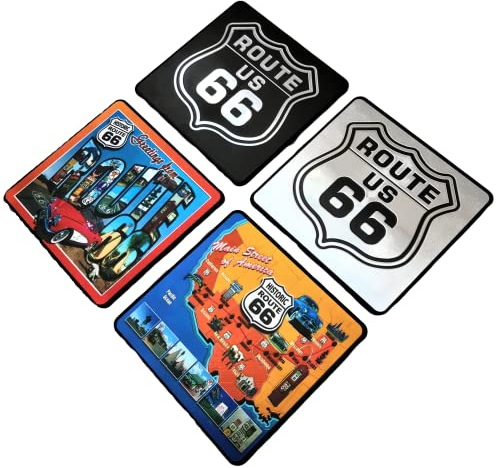 Lot de 4 dessous de verre Route 66 Chic Garage USA US America Cadeau Américain Bouclier Américain Idée cadeau RT 66 / Route 66