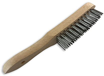 Brosse métallique à main type soudeur | Garnissage fil inox rond lisse haute densité sur 4 rangs | Manche bois (hêtre) | Brossage ébavurage décapage soudure peinture rouille | Kibros 32I4H