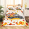 Herbstkariertes Kürbis Lkw Bettwäsche Set 135 x 200 Rustikales Bauernhaus Scheunentor Bettbezug Herbsternte Erntedankfest Bettbezug für Kinder Jungen Mädchen Rotgoldenes Retro Ahornblatt Bett Set