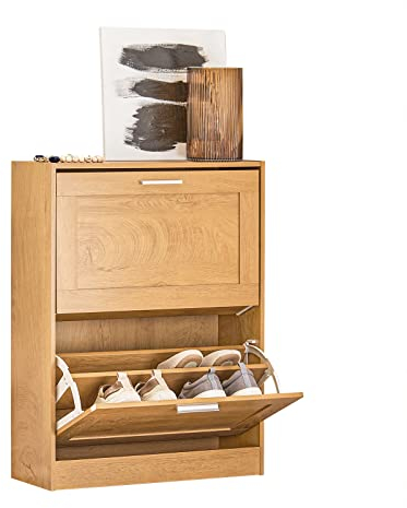 SoBuy FSR137-N Schuhkipper Schuhablage Schuhschrank mit 2 Klappen Schuhregal schmal Schuhkommode BHT ca.: 60x79x23cm