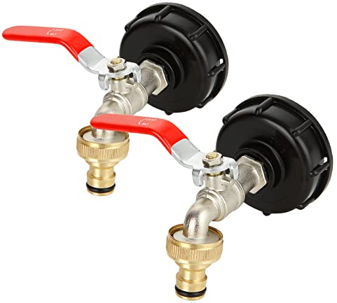 GOYADA 2 Stück IBC Tank Auslaufhahn 1/2, 1000L IBC Auslaufhahn S60x6, Wasserhahn Ibc Container Tankadapter für Regentonnen, Wasserhahn, Absperrhahn