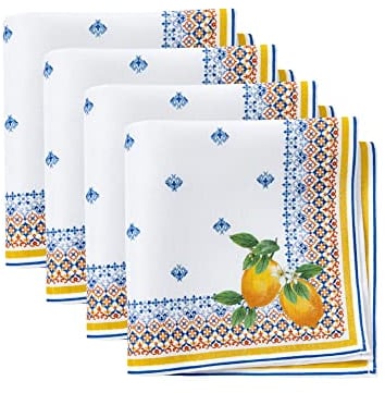 Elrene Home Fashions Capri Lemon Mediterrane Stoffservietten, doppelte Bordüre, 4 Stück
