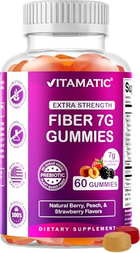 Vitamatic Prebiotic Fiber Gummies for Adults – 7g Fiber per Serving – 60 Pectin-Based Gummies Extra Strength, Zero Sugar Added – Supports Digestive Health & Regularity – Non-GMO, Vegan, Gluten-Free