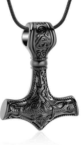 Nordic Viking Mjolnir Thor Hammer Cremation Jewelry for Ashes for Women Men Inoxidable Nudo Celta Urna Collar Colgante para Cenizas Keepsake Memorial Joyería (A)