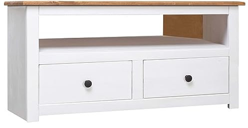 JUNZAI Mobile TV Angolare Bianco 93x49x49cm Pino Massello Panama Range,Mobile TV,Mobile Porta TV Soggiorno,Mobile TV Soggiorno Moderno