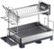 SONGMICS Dish Drying Rack, 2-Tier Dish Rack for Kitchen Counter with Rotatable and Extendable Drain Spout, Dish Drainer with Utensil, Cup, Glass, Cutting Board Holders, Gray KCS032E01