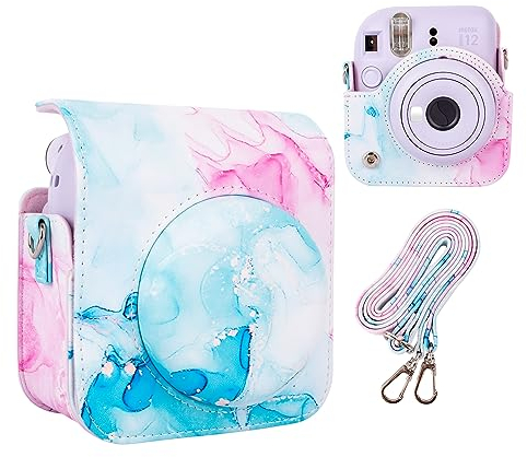HIYQIN Custodia Protettiva per Fotocamera Compatibile con Fuji Instax Mini 12 Fotocamera Istantanea, Incredibilmente Colorata Instax Mini 12, Piccola Borsa in Pelle PU con Tracolla Regolabile