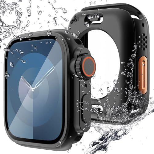 NewWays Paquete de 2 protectores de pantalla impermeables compatibles con Apple Watch de 1.575 pulgadas SE (2ª generación 2022) SE (2020) Series 6 5 4 con vidrio templado, iWatch de protección