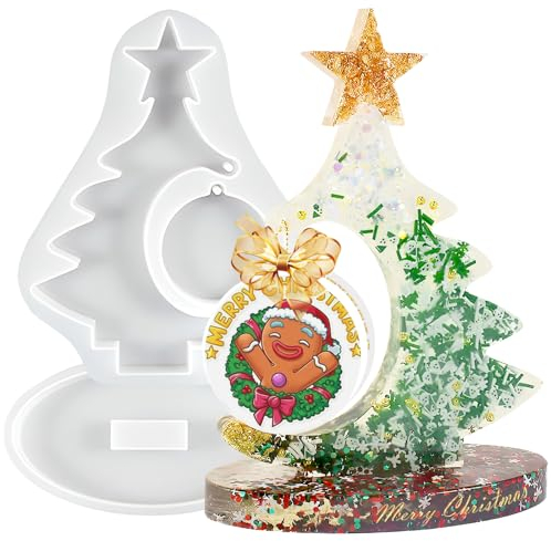 PHOGARY Stampi Silicone Natale per Resina Epossidica, Stampo per Resina Natalizi in Epossidica per Cornici Fotografiche Festive, Stampi per Alberi di Natale in Resina, Decorazioni per la Casa