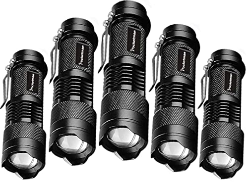 POCKETMAN Mini Linterna LED High Lúmenes Portátil - Foco Ajustable y Zoomable Para Iluminación (5 Paquetes)