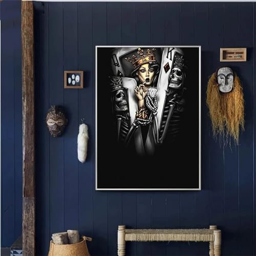 DIY 5D Pintura Diamante Taladro Completo Kits Calavera Rey Reina Cartas Full Diamond Pasted Painting Cristal Rhinestone Bordado punto de Cruz Diamante Arts Artesanía Casa Decoración Pared 60x80cm