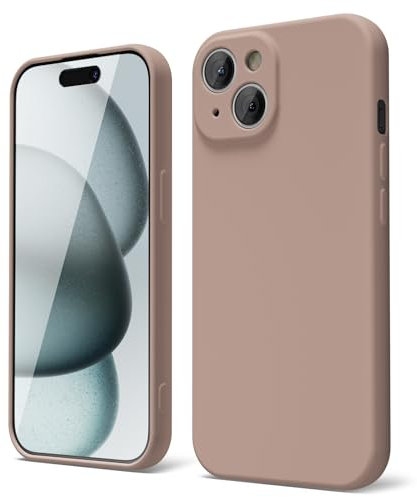 oakxco for iPhone 15 Phone Case Liquid Silicone, Thin Slim Soft Rubber Gel TPU Plain Simple Cover for Women Girl Cute, Matte Solid Color,Brown Khaki Nude