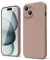oakxco for iPhone 15 Phone Case Liquid Silicone, Thin Slim Soft Rubber Gel TPU Plain Simple Cover for Women Girl Cute, Matte Solid Color,Brown Khaki Nude