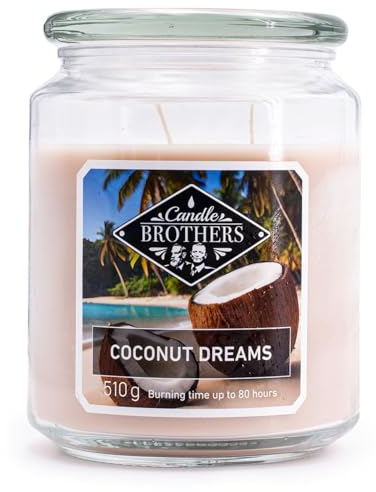 Candle-Brothers Große Duftkerze im Glas mit Deckel | Coconut Dreams | Duftkerze Kokosnuss | Kerze 2 Docht | Kerze lange Brenndauer | Geschenk für Frauen