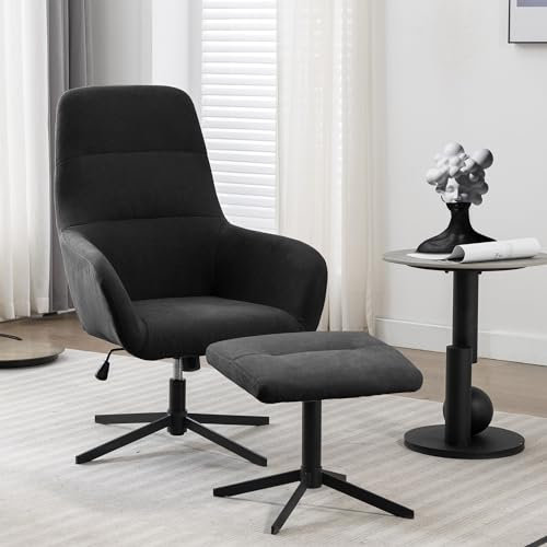 homeguru Relaxsessel mit Fußstütze Relaxliege Sesselstuhl Wohnzimmer Lesestuhl Modern Fernsehsessel Drehbar Loungesessel Lesesessel mit Hocker, Drehsessel Freizeitsessel Bequem TV-Sessel (Schwarz)