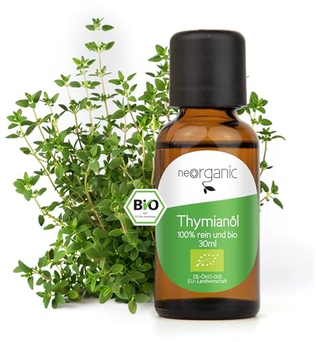 NeoOrganic® BIO Thymianöl (Thymus Vulgaris) 100% naturreines ätherisches Öl des echten Thymians aus Spanien - Zertifiziertes Lebensmittel zum Einnehmen - Ätherische Öle Thymian, Tyhme Oil - 30ml