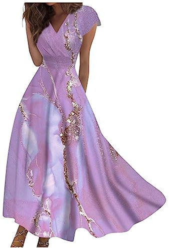 Sommerkleid Damen Leicht Sommer Outfits Damen Kleid Damen Sommer Tunika Damen Ballkleid Summer Dress Kleid Damen Kleid Festliche Kleider Für Hochzeit Brautjungfernkleider(5-Purple,L)