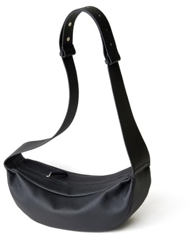 DONNAIN Halbmond Tasche Damen Leder, Stylische Crossbody Bag Damen Klein, Cross Body Bag for Women mit Breitem Riemen, Shoulder Bag Women, Kleine Umhängetasche Echtleder, Schwarz