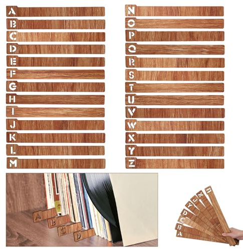 26 Sztuk Przekladki na Plyty Winylowe, A-Z Drewniane Plyty Winylowe Alfabetyczny Organizer Separatory Plyt Winylowych Przewodniki Organizatora do Albumu CD DVD Ksiazki Multimedialnej