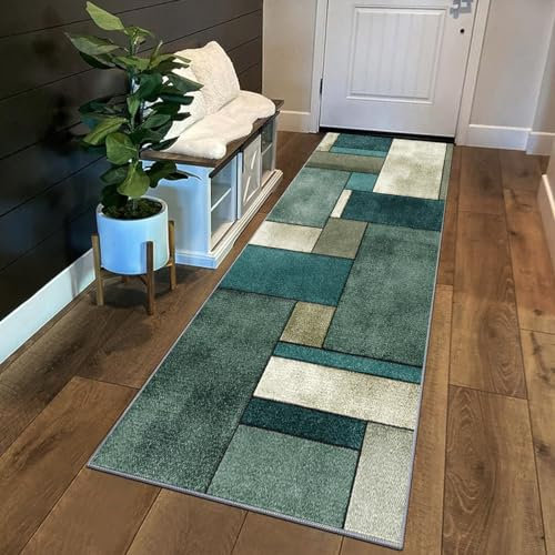 Siunwdiy Alfombra Pasillo Larga 1.4 Metros Verde Alfombra Cocina Lavable Antideslizante,Alfombra Pasillo por Metros,Alfombra Corredor, Alfombra Extra Larg Pasillo para Cocina,Dormitorio,60x140cm