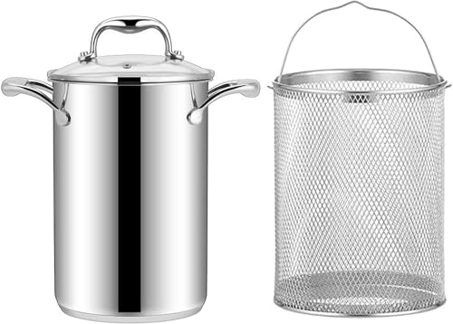 Nudeltopf-Kochtöpfe, 4 l Spargeltopf mit Korb und Deckel, Spargel-Reis- und Gemüsekocher aus Edelstahl 304, Spaghetti-Dampfgarer, Nudelkocher, Öl-Frittierpfanne